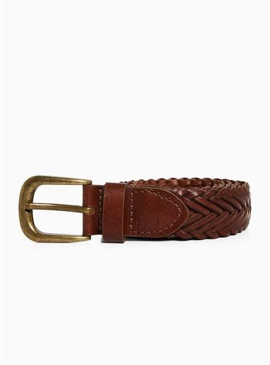 Topman Mens Brown Tan Slim Plaited Belt