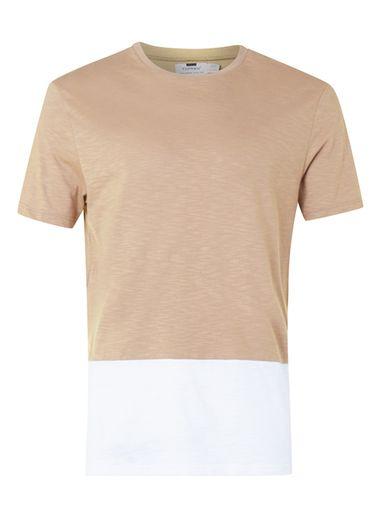 Topman Mens Brown Tan And White Panel T-shirt