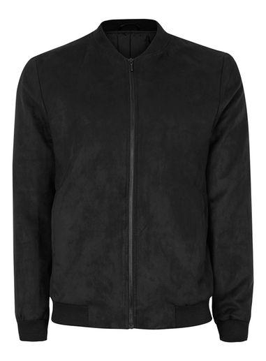 Topman Mens Black Faux Suede Formal Bomber Jacket