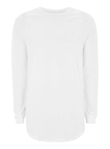 Topman Mens White Longline Zip Hem T-shirt