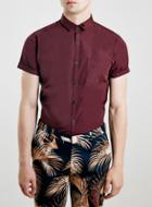 Topman Mens Red Burgundy Pocket Short Sleeve Smart Shirt