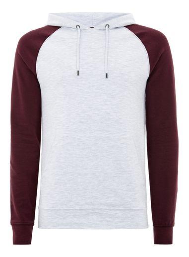 Topman Mens Red Burgundy And Gray Raglan Muscle Hoodie