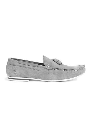 Topman Mens Grey Suede Tassle Loafers