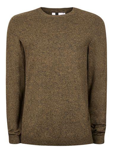 Topman Mens Brown Camel And Black Twist Crew Neck Sweater