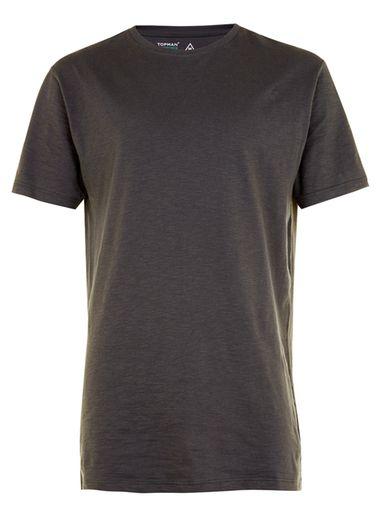 Topman Mens Washed Black Slub Longline T-shirt