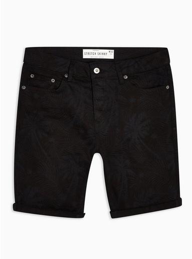 Topman Mens Black Palm Print Denim Shorts