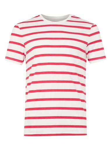 Topman Mens Red And Off White Stripe Slim Fit T-shirt