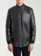 Topman Mens Selected Homme Black Leather Bomber Jacket