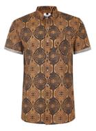 Topman Mens Brown And Black Art Deco Print Shirt