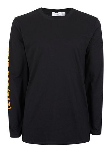 Topman Mens Black And Orange Brooklyn Print Long Sleeve T-shirt