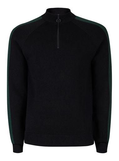 Topman Mens Black And Green Half Zip Track Top