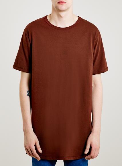 Topman Mens Brown Long Line Fit T-shirt