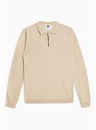 Topman Mens Beige Stone Long Sleeve Zip Polo Jumper