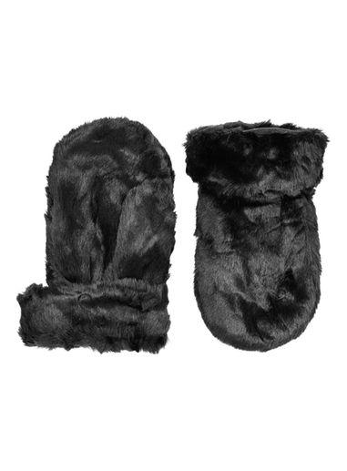 Topman Mens Black Faux Fur Mittens
