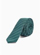 Topman Mens Green And White Pinstripe Tie With Bar