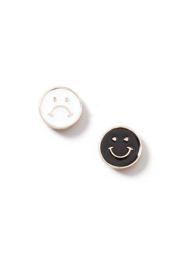 Topman Mens Black Gold Look Happy And Sad Face Earrings*