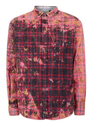 Topman Mens Multi Topman Finds Red And Navy Bleached Check Shirt