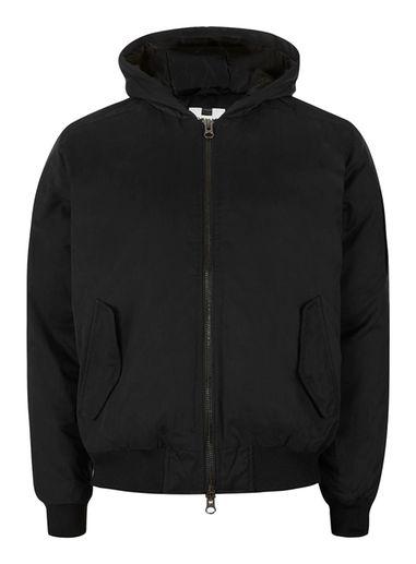 Topman Mens Black Hooded Bomber Jacket