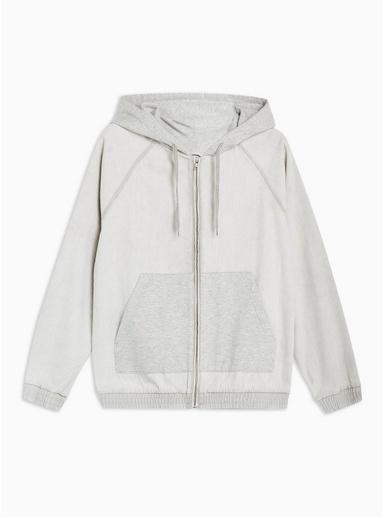 Topman Mens Grey Denim Hoodie With Jersey