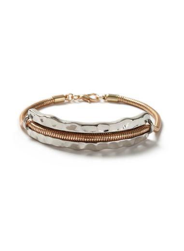 Topman Mens Silver Mixed Metal Beaten Effect Snake Chain Bracelet*