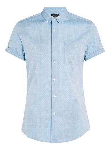 Topman Mens Light Blue Diamond Dobby Short Sleeve Dress Shirt