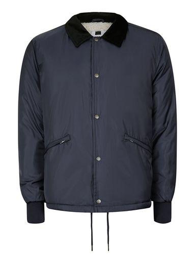 Topman Mens Blue Navy Faux Shearling Lined Coach Jacket