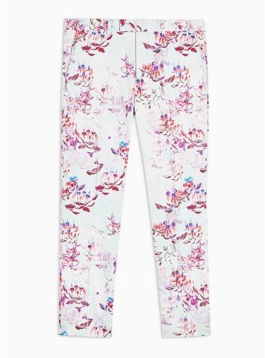 Topman Mens Red Floral Print Skinny Fit Suit Trousers