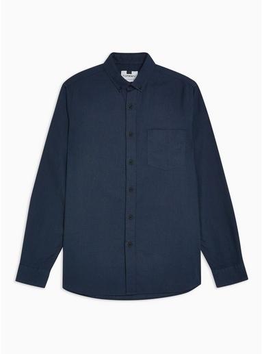 Topman Mens Navy Button Down Slim Shirt With Linen