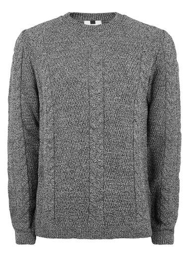 Topman Mens Mid Grey Salt And Pepper Slim Fit Cable Knit Sweater