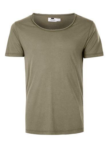 Topman Mens Green Khaki Scoop Neck T-shirt