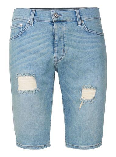 Topman Mens Light Wash Blue Ripped Stretch Skinny Denim Shorts