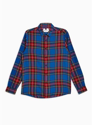 Topman Mens Blue Tartan Check Slim Shirt