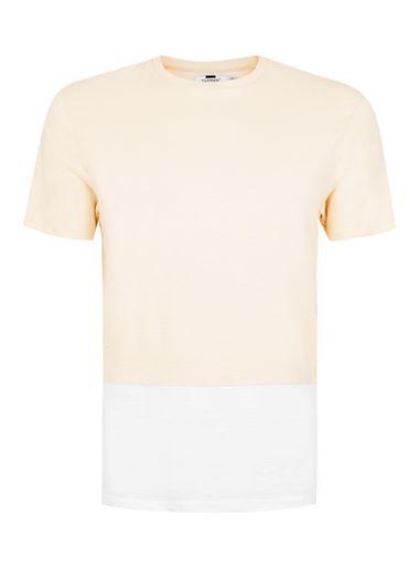 Topman Mens White And Peach Panelled Slim Fit T-shirt