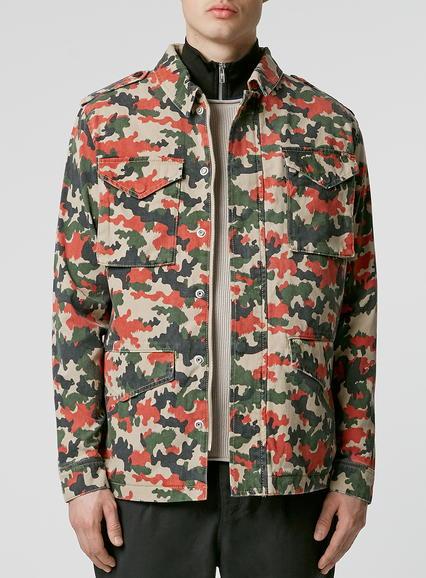 Topman Mens Multi Khaki And Orange Camo Field Jacket