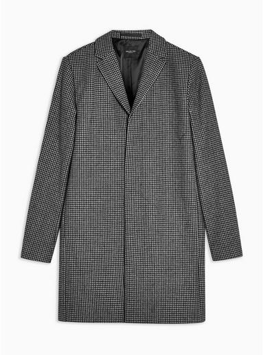 Selected Homme Mens Grey Selected Homme Gray Houndstooth Check Coat