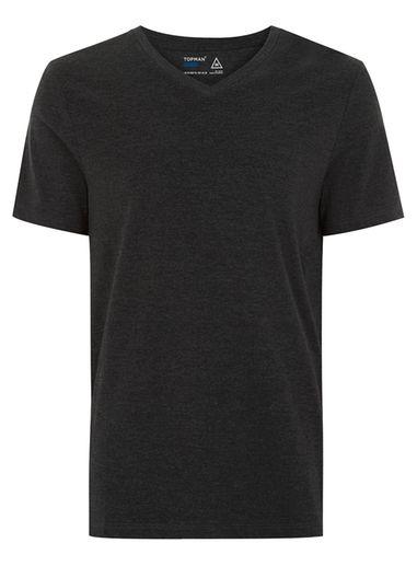 Topman Mens Grey Charcoal Slim Fit V-neck T-shirt