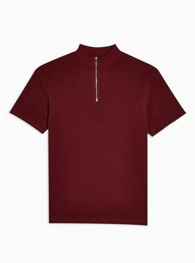 Topman Mens Red Burgundy Turtle Neck Short Sleeve Pique Polo