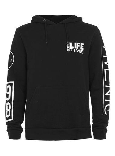Topman Mens Black Seattle Print Classic Fit Hoodie