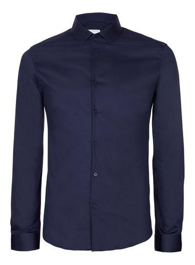 Topman Mens Navy Premium Satin Touch Dress Shirt