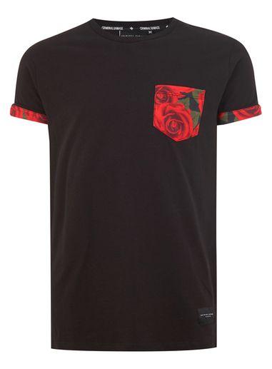 Topman Mens Criminal Damage Black 'rosa' T-shirt