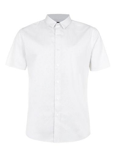 Topman Mens White And Black Mini Dot Short Sleeve Dress Shirt