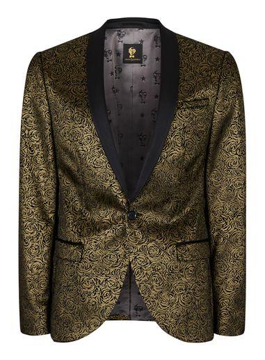 Topman Mens Noose & Monkey Gold And Black Rose Print Blazer