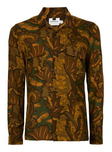 Topman Mens Multi Camouflage Paisley Print Casual Shirt