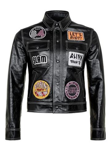 Topman Mens Tmd Black Let's Riot Patch Leather Jacket*