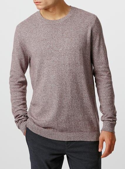 Topman Mens Red Light Grey/burgundy Twist Crew Neck Sweater