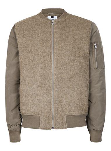 Topman Mens Brown Stone Bomber Jacket Containing Wool