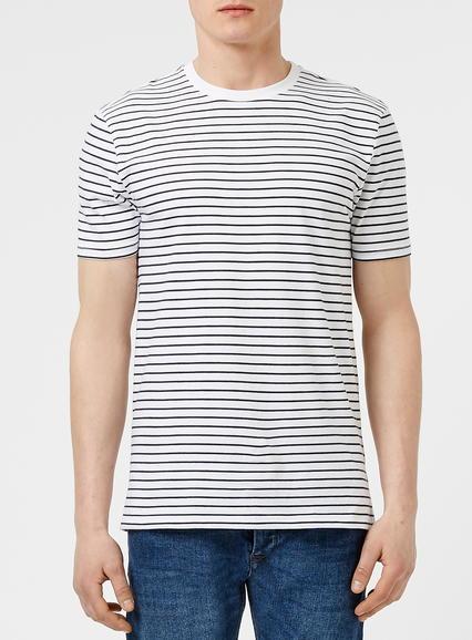 Topman Mens Navy And White Stripe Slim Fit T-shirt