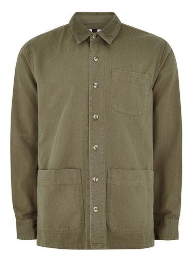 Topman Mens Khaki Corduroy Collar Overshirt