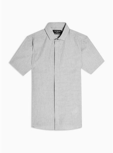 Topman Mens Grey Turn Up Sleeve Slim Shirt