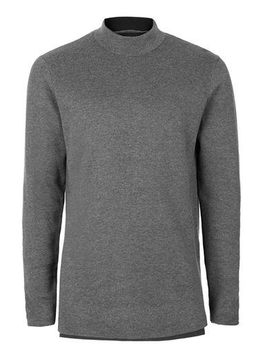 Topman Mens Grey Turtle Neck Split Hem Slim Fit Sweater